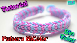 ♥ Tutorial Pulsera Bicolor de gomitas sin telar ♥ [upl. by Idnew]