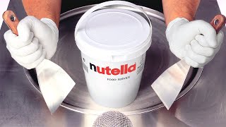 Massive Nutella Bucket Ice Cream Rolls  making Ice Cream out of Chocolate Hazelnut Spread  ASMR [upl. by Ylime669]