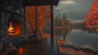 Lakeside Cozy Home Ambience Thunderstorm Rain Sounds amp Crackling Fireplace for Instant Sleep [upl. by Adaynek]