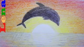 Sonnenuntergang malen mit Delfin  How to draw sunset scenery  sea  Dolphin drawing  Рисуем закат [upl. by Yrannav]