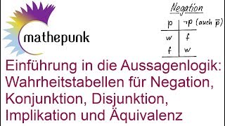 Aussagenlogik Einführung Wahrheitstabellen für Konjunktion Disjunktion Äquivalenz und Implikation [upl. by Aenehs]