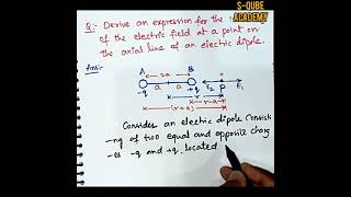 ELECTRIC FIELD ON AXIAL LINE OF DIPOLE Inter 2nd year physics ECampF  RK [upl. by Olympia]