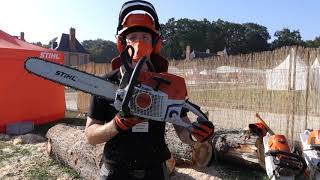 STIHL FRANCE  MAXIMILIEN POTIGNON A PRESENTE LA NOUVELLE TRONCONNEUSE MS 400 CM SUR SALONVERT 2020 [upl. by Cristi]