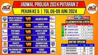 Jadwal Proliga 2024Jadwal Proliga Putaran 2 Pekan 5 Klasemen amp Top skor Proliga 2024 TerbaruLive [upl. by Leumas]