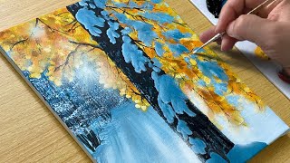 How to Draw a Snowy Forest  Acrylic Painting [upl. by Pelligrini]