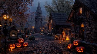 Cozy Autumn Village Halloween Ambience with Relaxing Crackling Fire amp Nature Sounds Crunchy Leaves [upl. by Sel]