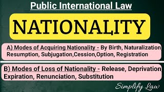 Nationality in International Law  Modes of Acquiring Nationality  Modes of Loss of Nationality [upl. by Nohtahoj]