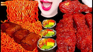 ASMR Fried Chicken Spicy Noodles Kimbap 직접만든 김밥 양념 치킨 닭다리 먹방 Mukbang Eating [upl. by Mersey]