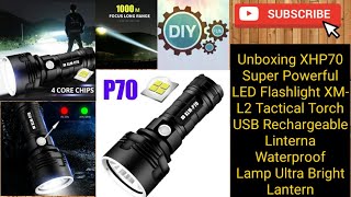 Unboxing XLMP70 Powerful LED Torch USB Rechargeable Waterproof Lamp Ultra Bright 3 Lighting mode [upl. by Dania]