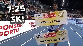 Selemon Barega Clocks Mens 3k World Lead At World Indoor Tour ORLEN Copernicus Cup 2024 [upl. by Myrvyn]