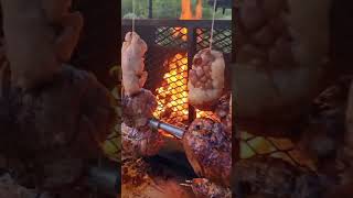 Noix et Rognons de veau à la ficelle 🐷🔥🥩  Tournebroche Gueuleton des Alpes shorts [upl. by Aric]