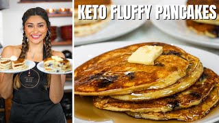 KETO FLUFFY PANCAKES Easy Keto Fluffy Diner Style Blueberry Pancakes 2 WAYS ONLY 3 NET CARBS [upl. by Yona]