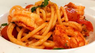 ITALIAN RECIPE SPAGHETTI POMODORO WITH PRAWNS UNFORGETTABLE PASTA DISH EASY AND QUICK [upl. by Yromem42]