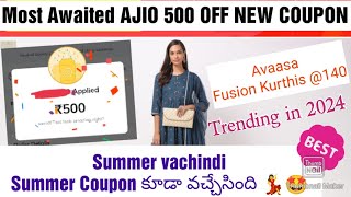 💃💕Most Awaited🤩 AJIO🔥FLAT 500 OFF NEW SUMMER COUPON💥Is Back Now👌AVAASA Fusion Kurthis140💃No Trends❌ [upl. by Ilagam]