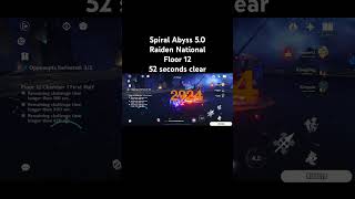 Spiral Abyss 50 Floor 12 Raiden National 52 seconds clear genshinimpact floor12 spiralabyss [upl. by Eelrac751]