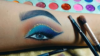 blue amp golden glitter eye makeup tutorial  eye makeup for hand  step by step eye makeup on hand [upl. by Mcgrath]