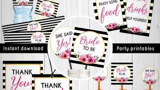 Bridal shower decorations  Printable party pack [upl. by Rabka]