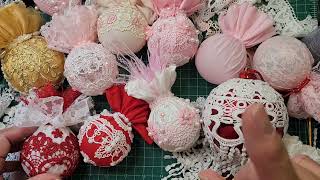 Victorian Christmas Ornament Tutorial Shabby Chic Pink vintage diy How to wrap ball with fabric [upl. by Tigram]