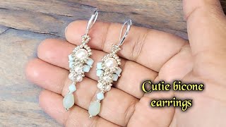 Cutie bicone earringsDIY Beaded earringshow to make bead earringsBeaded jewellery making [upl. by Joao]