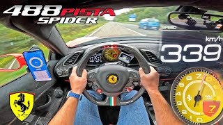 FERRARI 488 PISTA 339kmh on AUTOBAHN NO SPEED LIMIT [upl. by Germann]