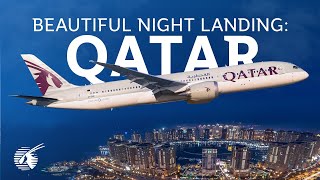 Beautiful Night Landing in Doha Qatar [upl. by Dde]