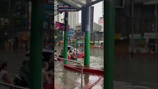 Residents use boat to cross España Boulevard in Manila [upl. by Neidhardt]