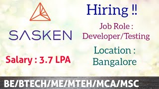 Sasken Technologies Hiring freshers for the Role of DeveloperTesting Position [upl. by Tadich68]