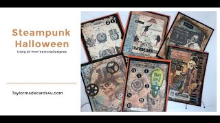 Steampunk Halloween Cards using printabels from VectoriaDesigns [upl. by Anairo]