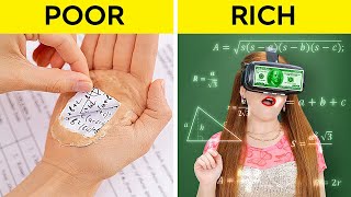 RICH vs POOR SCHOOL TRICKS  Amazing DIY Crafts Funny Students Situations by 123 GO SCHOOL [upl. by Hceicjow460]