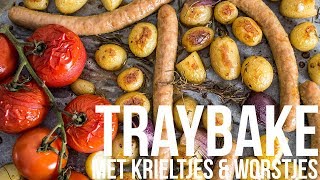 Traybake met krieltjes en worstjes  OhMyFoodness [upl. by Aisac182]