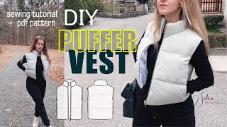 DIY Crop Puffer Vest  How to sew crop padded puffer vest  Sewing Tutorial and PDF Patterns [upl. by Kidder678]