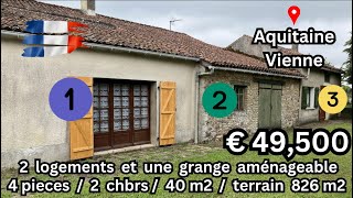 ENG SUB Aquitaine Vienne  € 49500  Maison 4 pieces 2 Chambres 74 m2 2 logements 1 grange [upl. by Anailuj]