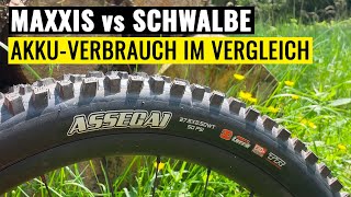 E BIKE AKKU Verbrauch MAXXIS vs SCHWALBE REIFEN im Vergleich [upl. by Eeliah]