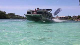 Pontoon Hydrofoil Speed Testing with a VARA™ Foil at Freeport Bahamas [upl. by Dnomde162]