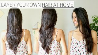 HOW I CUT amp LAYER MY HAIR AT HOME » diy long layers haircut [upl. by Horten]