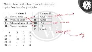 Match column I with column II and select the correct option from the codes given belo \begintab [upl. by Bathsheeb]