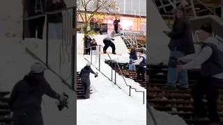 Snowboarder BREAKS board on a HUGE rail Dillon Henricksen snowboard fail snow [upl. by Acined]