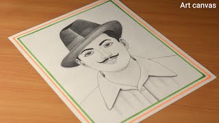 Bhagat Singh Drawing With Pencil Sketch Step by Step  Drawing Bhagat Singh  Freedom Fighters [upl. by Lovell]