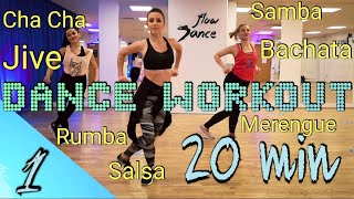 20 Min Beginner Dance Workout  Hustle Salsa Merengue Cha Cha Rumba Samba Jive  Follow Along [upl. by Aerehs740]