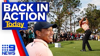 Tiger Woods returns to competitive golf after horror car crash  9 News Australia [upl. by Winfrid]