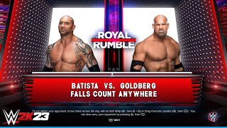 WWE 2K23  Batista vs Goldberg  Falls Count Anywhere Match  PS5 4K [upl. by Ynelram]