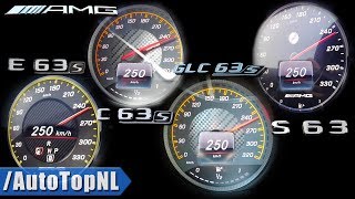 Mercedes AMG C63 S vs E63 S vs S63 vs GLC 63 S  ACCELERATION TOP SPEED amp SOUND by AutoTopNL [upl. by Krigsman]