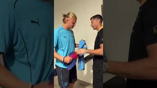 Haaland and Lewandowski exchange shirts [upl. by Ahsenra]