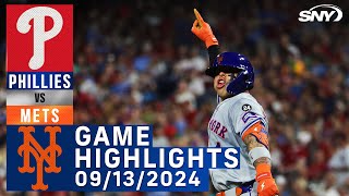 Mets vs Phillies 9132024  NY Mets Highlights  SNY [upl. by Angelia]