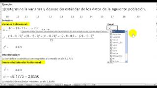 Excel varianza poblacional para datos no agrupados [upl. by Asserat]