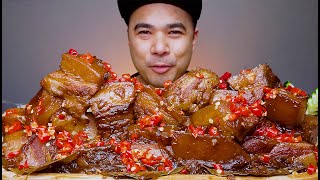 SPICY POBALA MUKBANG  PORK ADOBO SA COCA COLA  SPICY BRAISED PORK BELLY  ENG SUBS CAPTION [upl. by Aynot492]