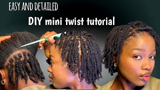 How to  twist your natural hair Mini twist tutorial on short hair [upl. by Sherris]