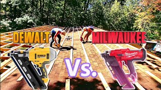 quotNail Gun Showdown DeWalt vs Milwaukee ⁃ Speed TestquotTheconstructionBros2024 [upl. by Dine292]