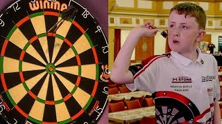 11 Year Old Darts Wonderkid Finishes a 156 On Masters Stage [upl. by Bandeen]