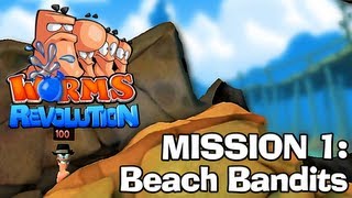 Worms Revolution Mission 1  Beach Bandits Campaign Walkthrough [upl. by Essilem]